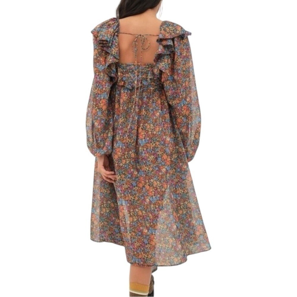 NWT For Love & Lemons Brittany Floral Sheer Ruffled MIDI Balloon Sleeve Dress XS - Picture 3 of 8
